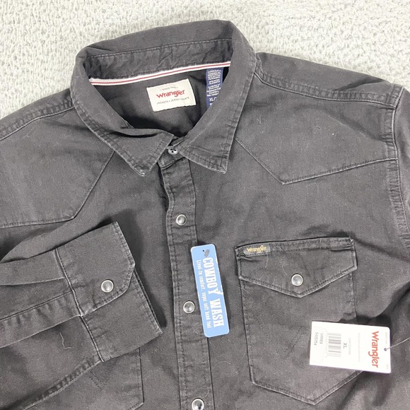 Wrangler Other - Wrangler Shirt Mens XL Black Denim Western Snap Long Sleeve Cowboy Workwear